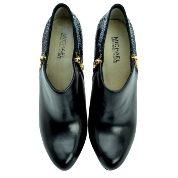 MICHAEL KORS Side Zip Leather and Patent Snakeskin Stiletto York Ankle Booties - Picture 11 of 17